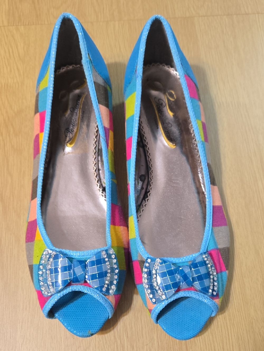 Poetic License Blue Multicolor Peep-Toe Flats with Bow